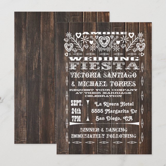 Invitation Rustic Wood Mariage mexicain Papel Picado (Devant / Derrière)