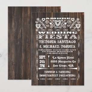 Invitation Rustic Wood Mariage mexicain Papel Picado