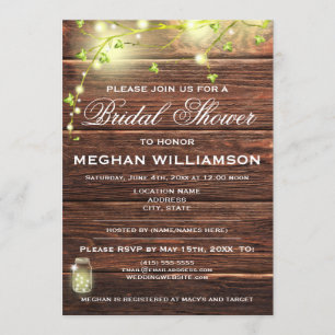 Invitation Rustic Wood Mason éclaire l'invitation de la douch