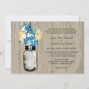 Invitation Rustic Wood Mason Jar et Mariage Fleur sauvage