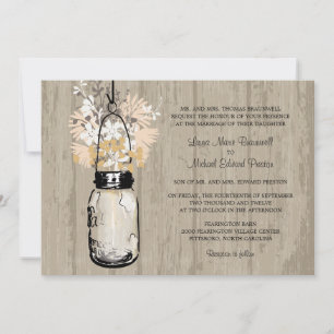 Invitation Rustic Wood Mason Jar et Mariage Fleur sauvage