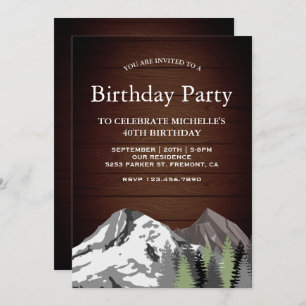Invitation Rustic Wood Mountain Forest fête d'anniversaire