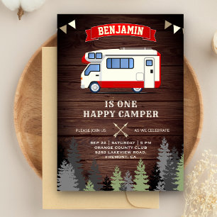 Invitation Rustic Wood One Happy Camper 1er Anniversaire