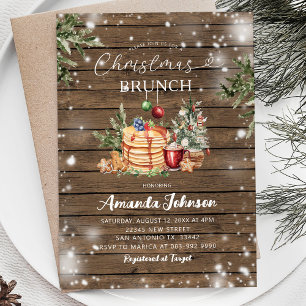 Invitation Rustic Wood Pancake Fête de Noël Brunch
