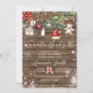 Invitation Rustic Wood Père Noël bébé Joyeux Baby shower de N