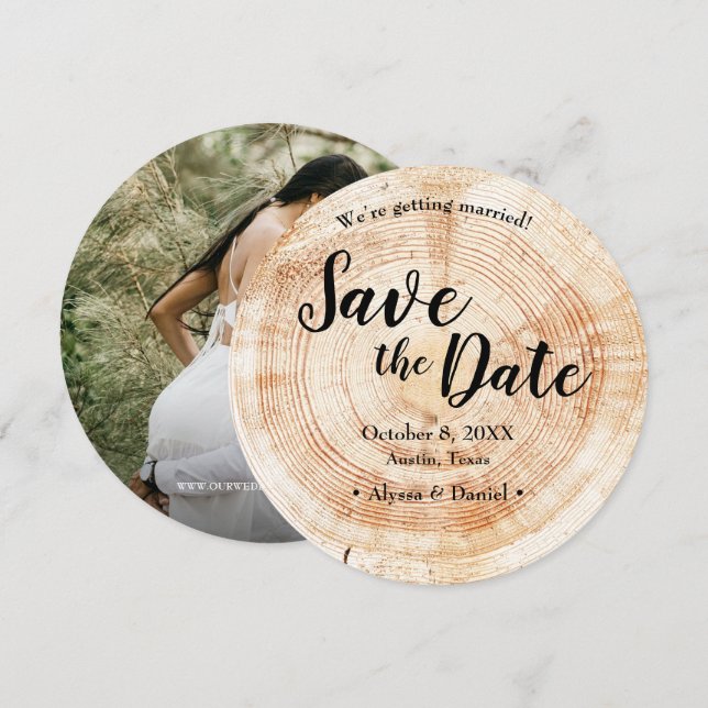 Invitation Rustic WOOD  photo WEDDING Save the date (Devant / Derrière)