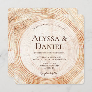 Invitation Rustic Wood QR code site mariage