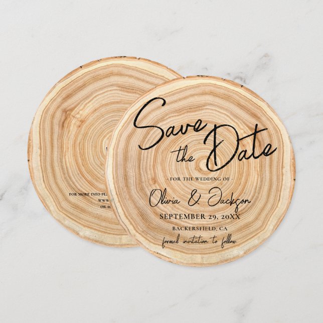 Invitation Rustic Wood QR Code Wedding Save the Date (Devant / Derrière)