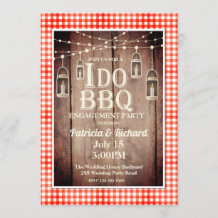 Invitation Rustic Wood Red En vichy I Do BBQ Fiançailles