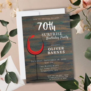 Invitation Rustic Wood Red Wine 70e anniversaire Surprise Par