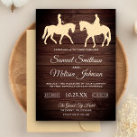 Invitation Rustic Wood Romantic Western Horse Riders Wedding<br><div class="desc">Amaze your guests with this rustic wedding invitation featuring a horseman and a horsewoman with modern typography against a barn wood background. Simply add your event details on this easy-to-use template to make it a one-of-a-kind invitation.</div>