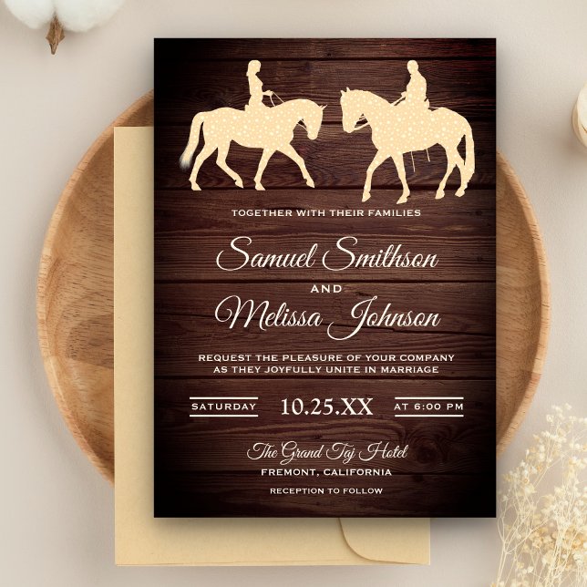 Invitation Rustic Wood Romantic Western Horse Riders Wedding (Créateur téléchargé)