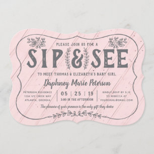 Invitation Rustic Wood Sip et voir l'invitation Baby shower