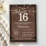 Invitation Rustic Wood String Lights Barn Door Brown Sweet 16<br><div class="desc">Celebrate your milestone birthday with this Rustic Sweet 16 Invitation featuring glowing string lights and a rustic wood background, perfect for a rustic sweet sixteen party, barn Sweet 16 celebration, country chic birthday, or outdoor backyard party. This elegant Sweet 16 birthday invitation is ideal for string lights parties, rustic ranch...</div>