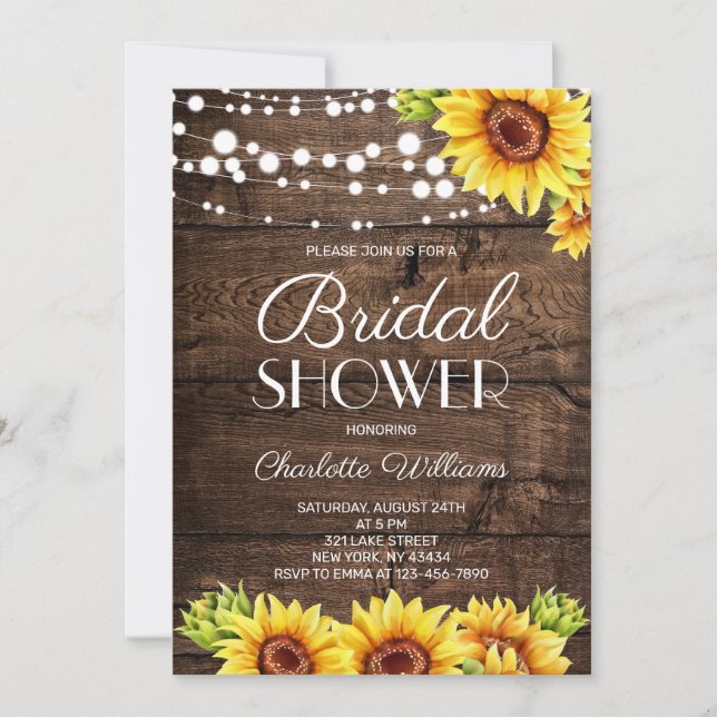 Invitation Rustic Wood Sunflower Bridal Shower (Devant)