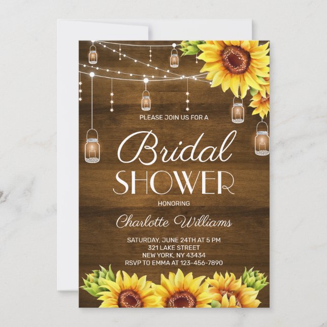 Invitation Rustic Wood Sunflower Bridal Shower (Devant)