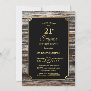 Invitation Rustic Wood Surprise 21e anniversaire Dîner