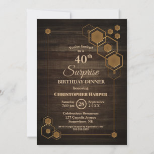 Invitation Rustic Wood Surprise Dîner d'anniversaire 40e