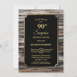 Invitation Rustic Wood Surprise Dîner d'anniversaire 90e