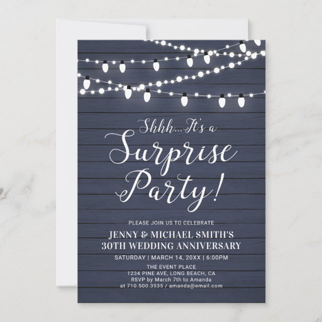 Invitation Rustic Wood Surprise Mariage Anniversaire fêté Inv (Devant)