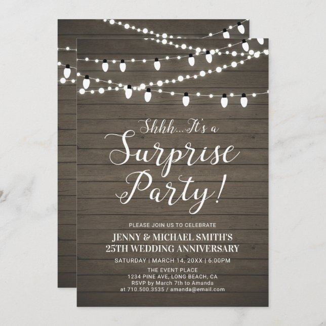 Invitation Rustic Wood Surprise Mariage fête d'anniversaire (Devant / Derrière)