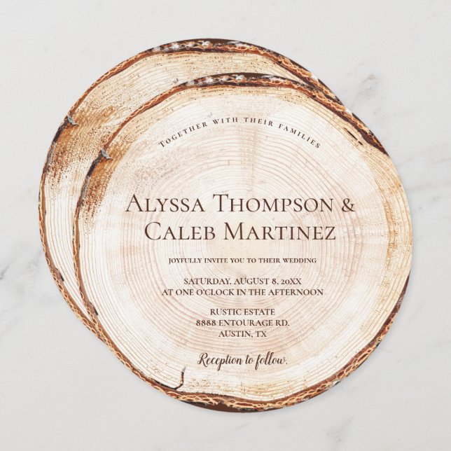 Invitation Rustic Wood Thème Personnalisé Mariage marié Nom c (Devant / Derrière)