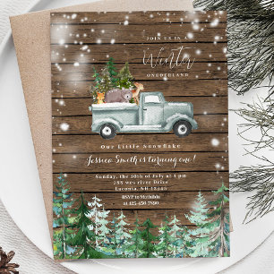 Invitation Rustic Wood Truck Winter Onederland 1er anniversai