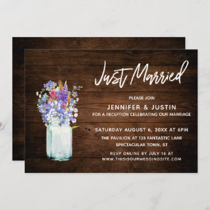 Invitation Rustic Wood vient de se marier Fleurs sauvages à M