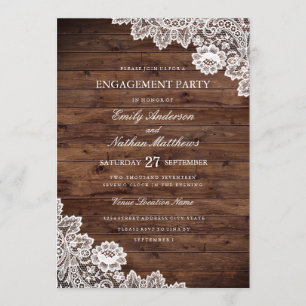 Invitation Rustic Wood Vintage dentelle Mariage
