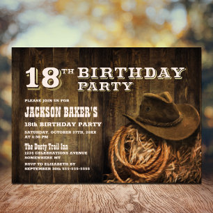 Invitation Rustic Wood Western 18e fête d'anniversaire