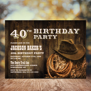 Invitation Rustic Wood Western 40e fête d'anniversaire