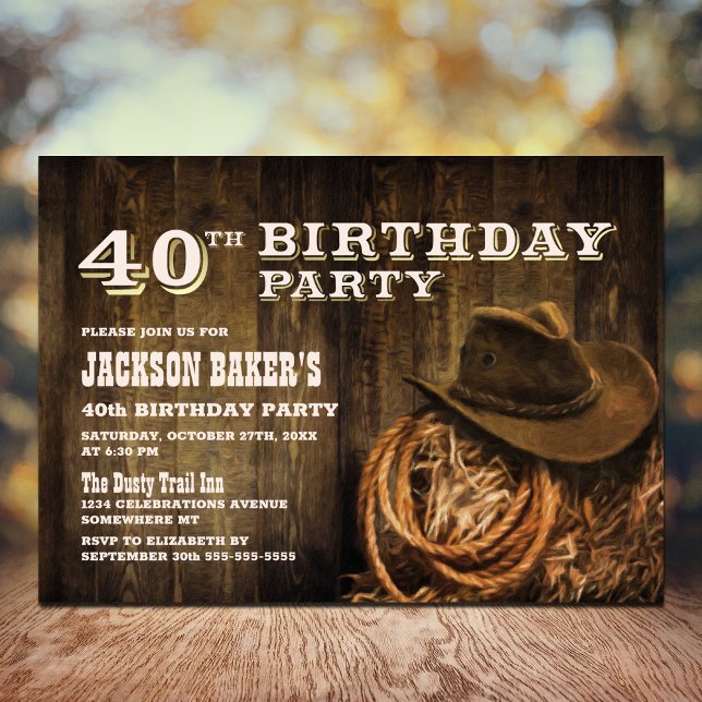 Invitation Rustic Wood Western 40e fête d'anniversaire (Créateur téléchargé)