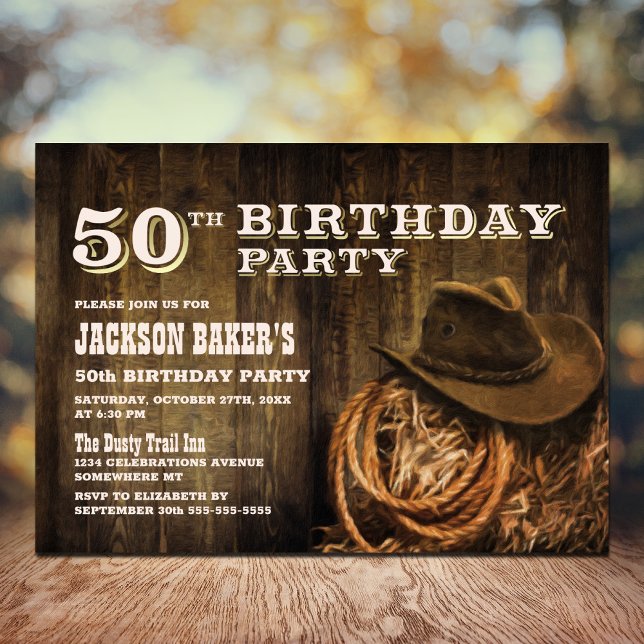 Invitation Rustic Wood Western 50e fête d'anniversaire (Créateur téléchargé)