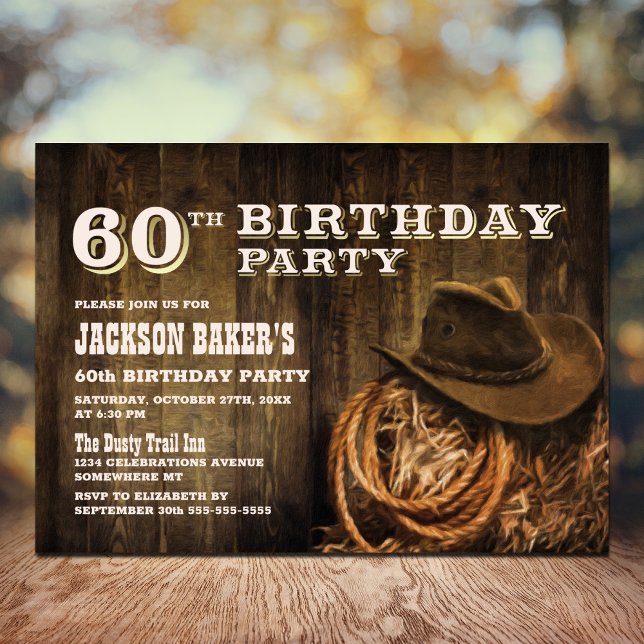 Invitation Rustic Wood Western 60e fête d'anniversaire (Créateur téléchargé)