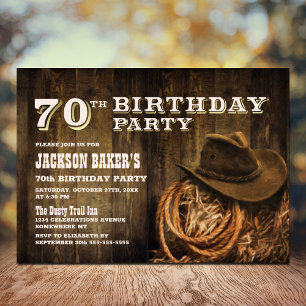 Invitation Rustic Wood Western 70e fête d'anniversaire