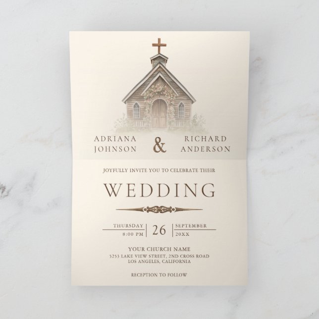 Invitation Rustic Wood Western Chapel All in One Wedding (Intérieur)