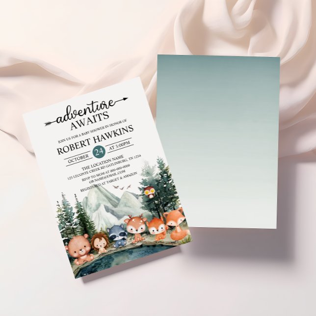 Invitation Rustic Woodland Adventure Attend le Baby shower (Créateur téléchargé)