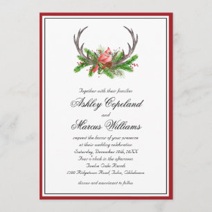 Invitation Rustic Woodland Cardinal et Antlers Mariage
