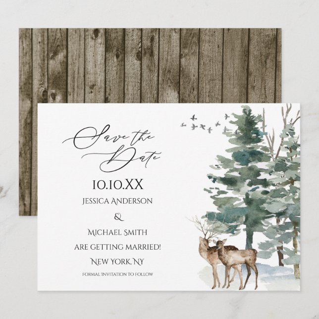 Invitation Rustic Woodland Country Enregistrer la date (Devant / Derrière)