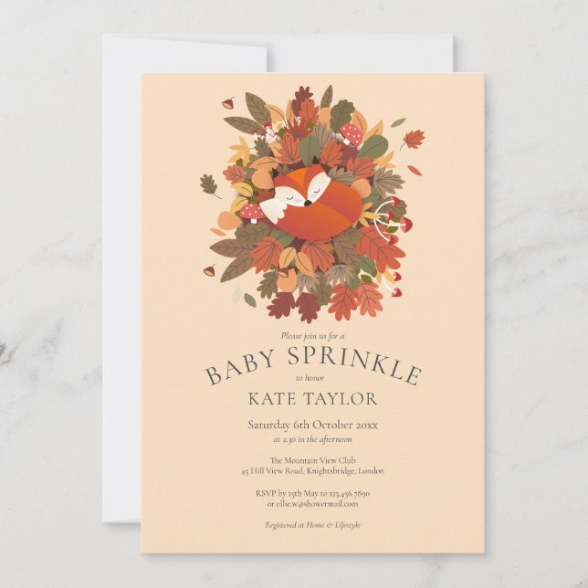 Invitation Rustic Woodland Fox Cub Bébé Sprinkl (Devant)