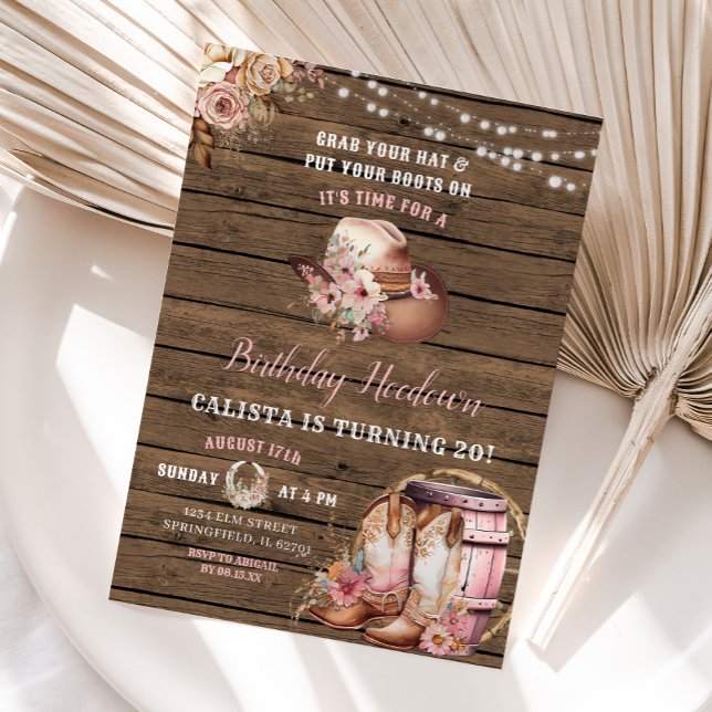 Invitation Rustic Woods Cowgirl Birthday Hodown (Créateur téléchargé)