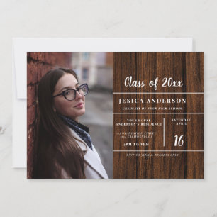 Invitation Rustic Woodsy 2 Photo Wood Graduation Party
