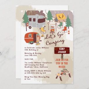 Invitation Rustic Woodsy laisse aller Camping 13e fête d'anni