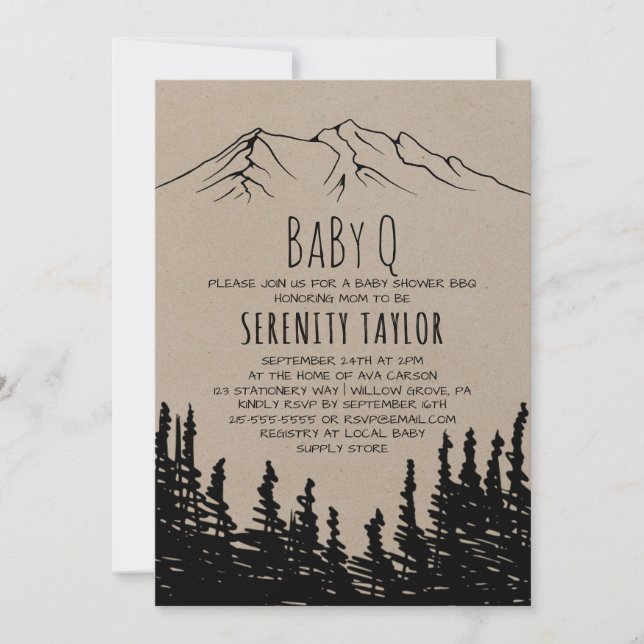 Invitation Rustic Woodsy Mountain Baby Q (Devant)