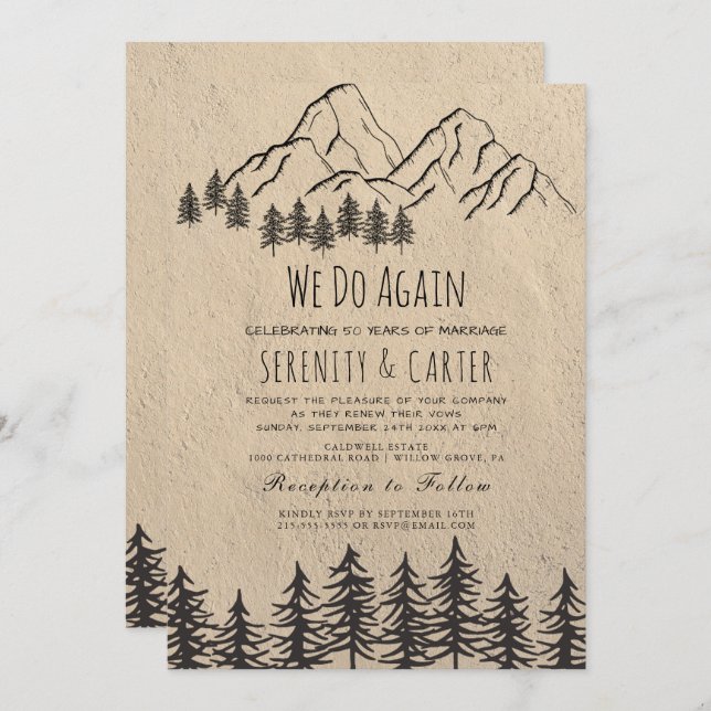 Invitation Rustic Woodsy Mountain Vow Renouvellement Invitati (Devant / Derrière)
