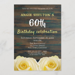 Invitation Rustic Yellow Rose 60e anniversaire Floral Party