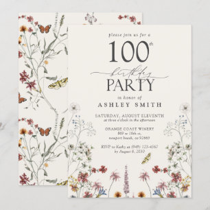 Invitation Rustique 100e anniversaire Jardin Fleur sauvage de
