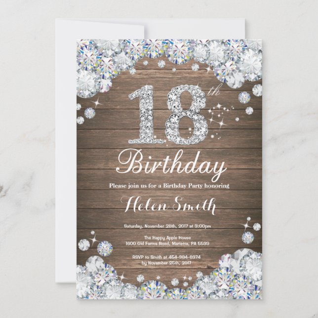 Invitation Rustique 18e anniversaire Silver Diamond (Devant)