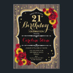 Invitation Rustique 21e anniversaire - Rose Sunflower Wood<br><div class="desc">Rustique 21st Birthday Invitation. Design élégant avec parties scintillant en or et motif en bois brun foncé. Parfums de tournesol et rose. Idéal pour un élégant style champêtre ou une fête d'anniversaire dans le jardin.</div>