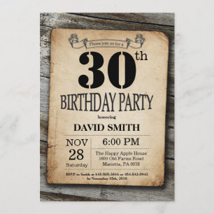 Invitation Rustique 30e anniversaire Bois Vintage